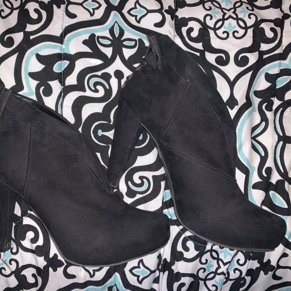 Guess Black Suede Lace Up Detail Bow High Heel Ankle Booties